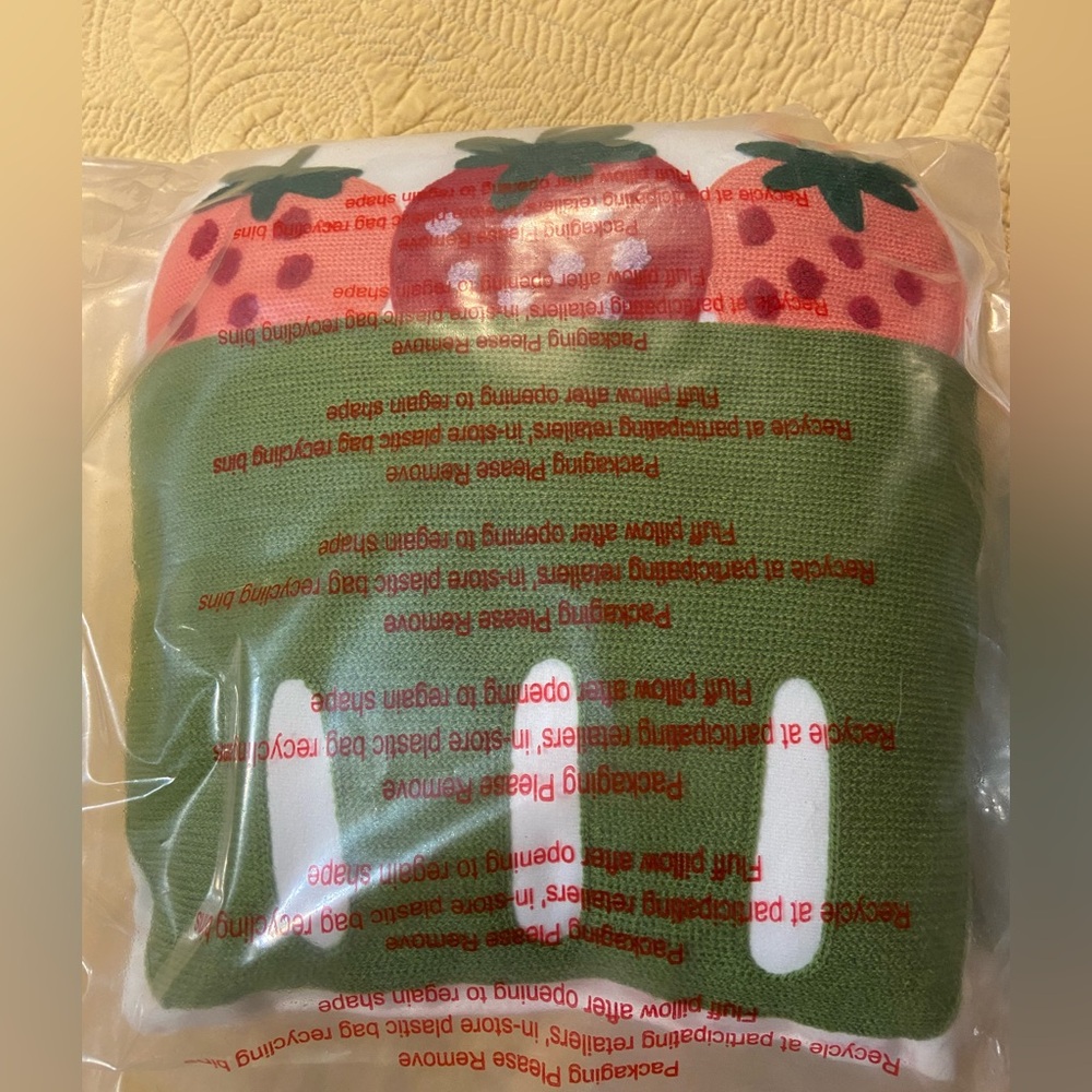 Strawberry Basket Shaped Plush Pillow 12”X 12”Novelty Set of 2 - Picture 2 of 4